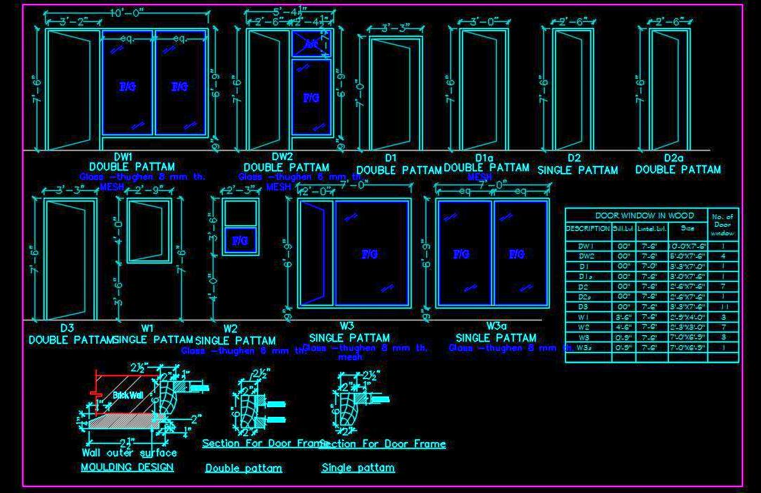 Wooden Door & Window Frame CAD Drawings & Details